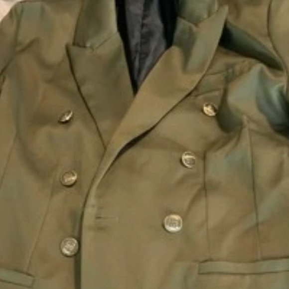 Lapel Collar Double Breasted Blazer Army Green - Picture 8 of 8